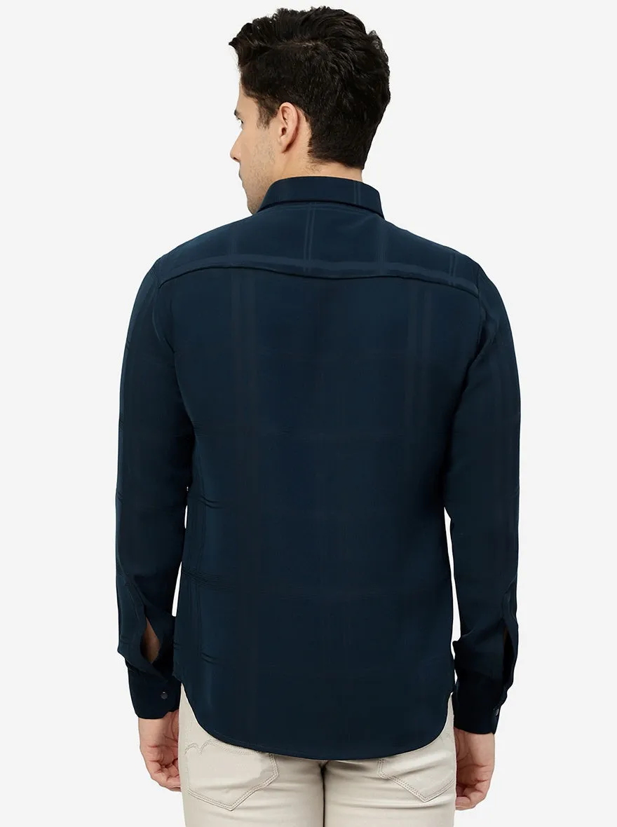 Peacock Blue Solid Slim Fit Party Wear Shirt | JB Studio