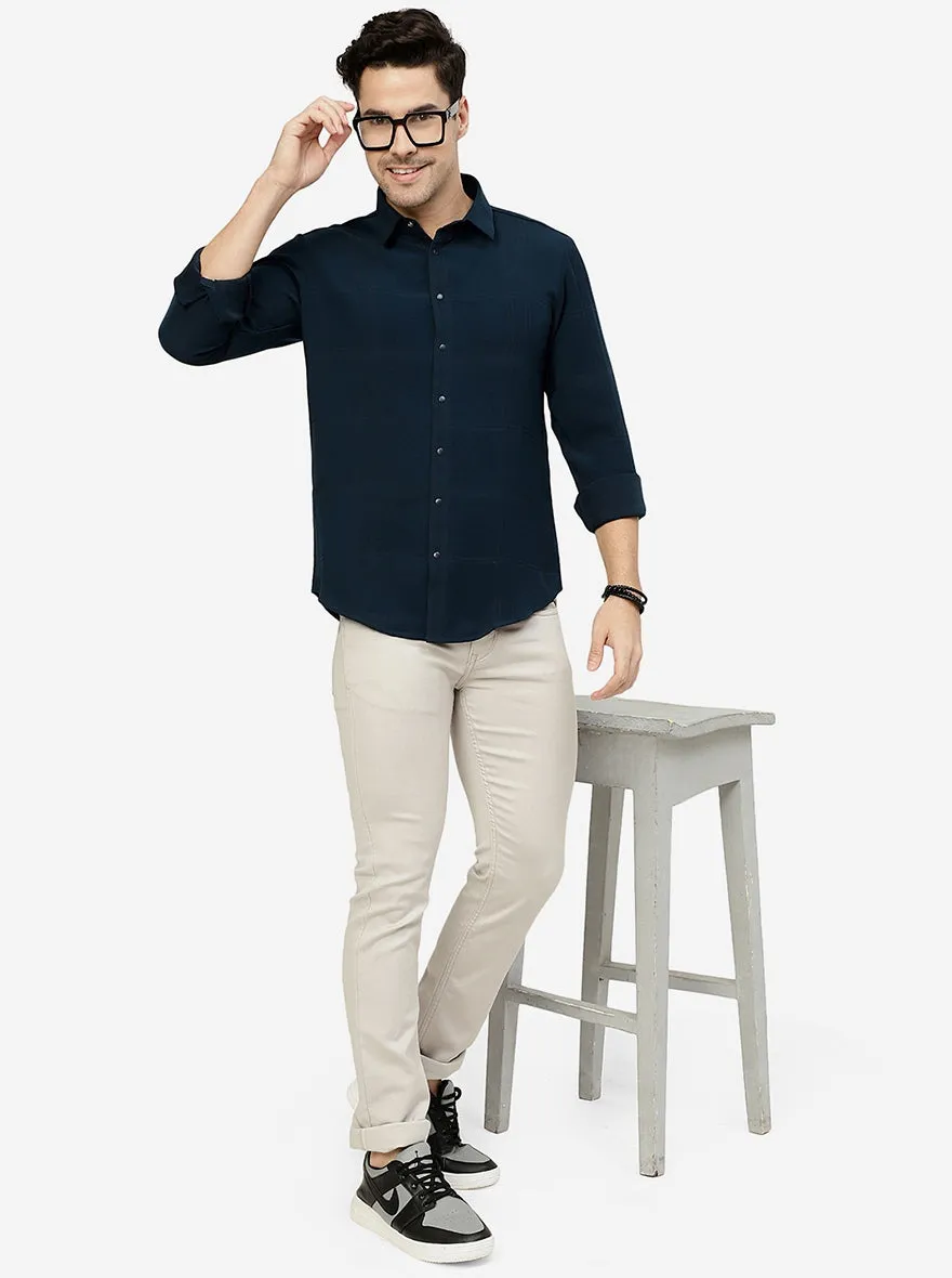 Peacock Blue Solid Slim Fit Party Wear Shirt | JB Studio