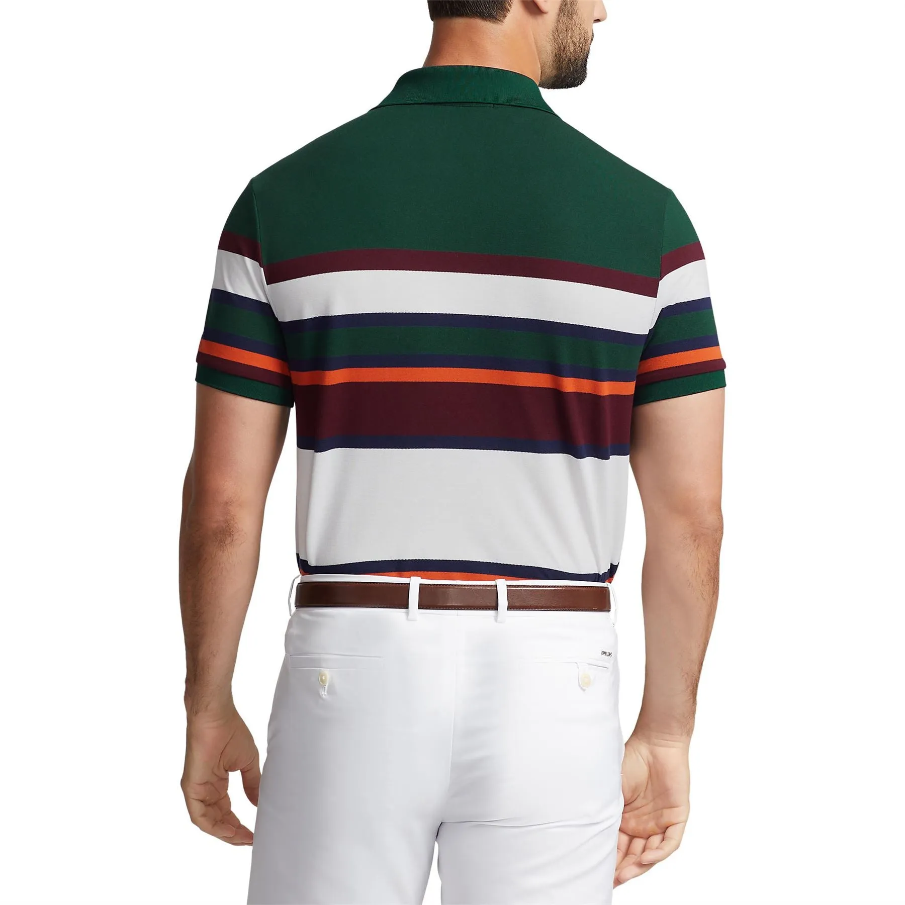 Performance Pique Polo Wine Multi Stripe Moss Agate Multi - AW23