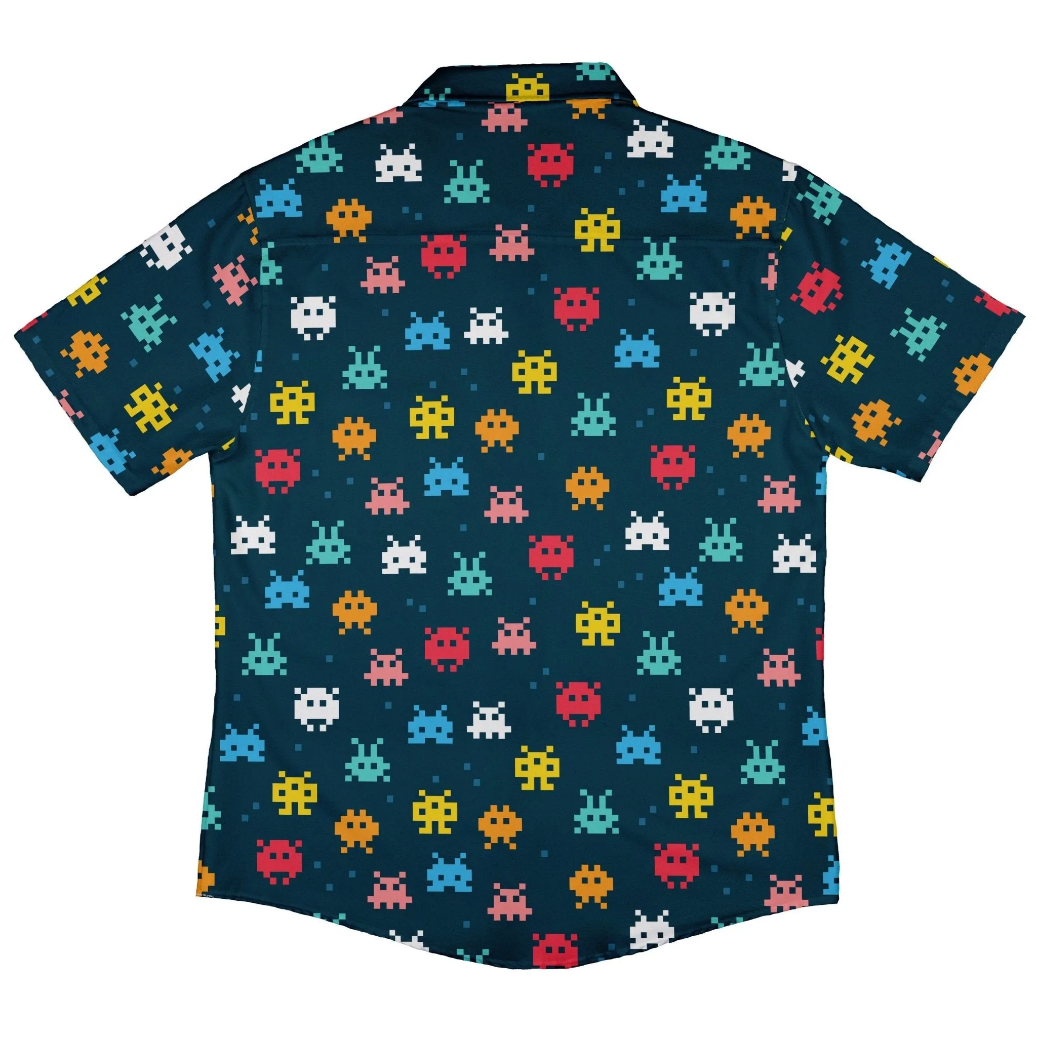 Pixel Monsters Teal Video Game Button Up Shirt