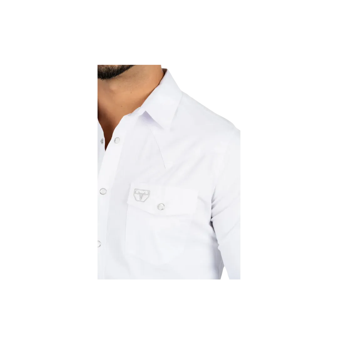 Platini Men's Western Snap Solid Dress White Shirt