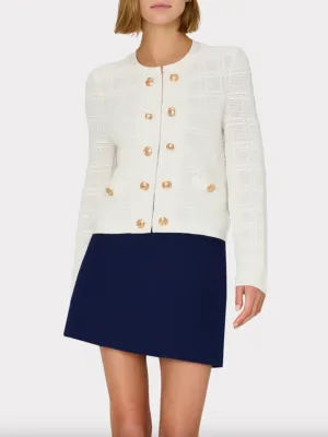 Pointelle Textured Knit Jacket - Ecru