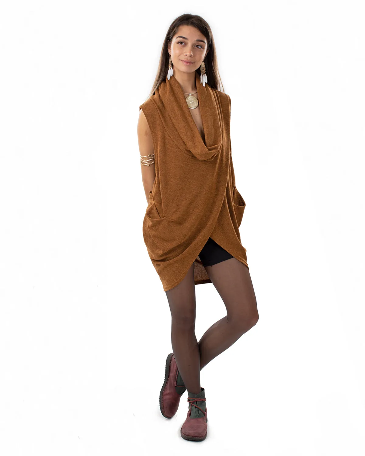 "Mystia" Sleeveless Pullover Tunic Dress Camel