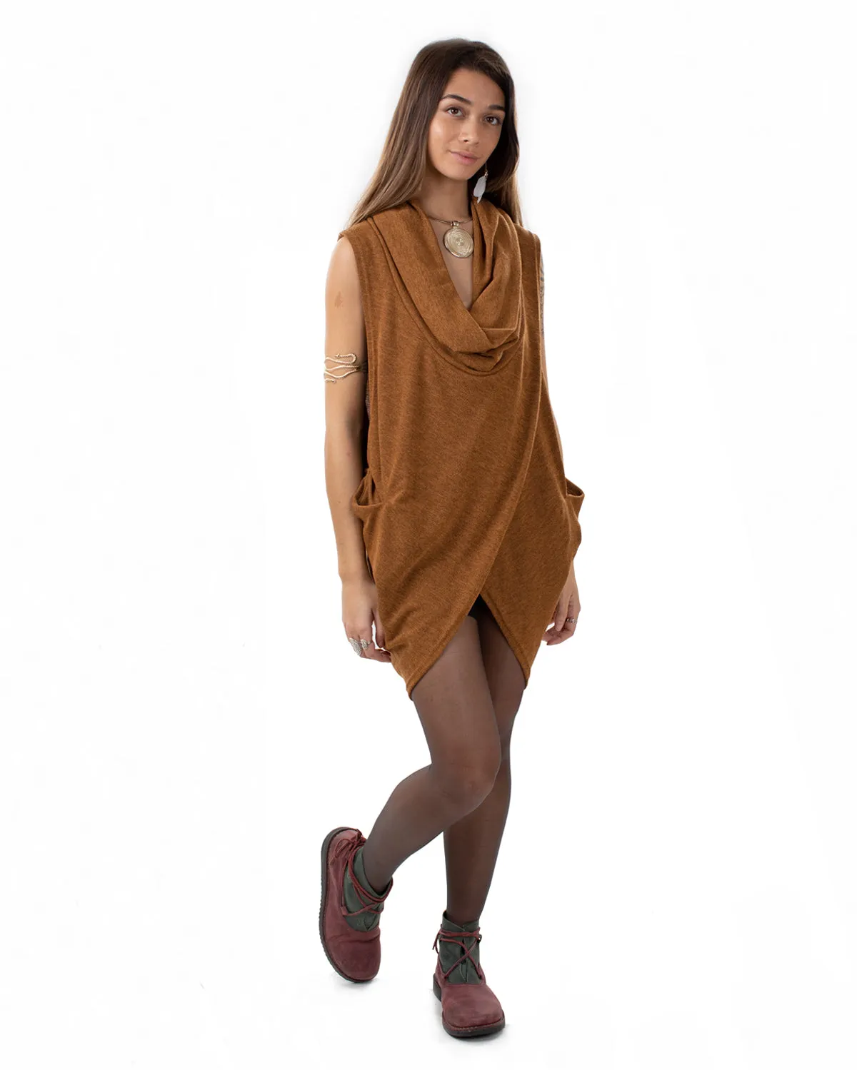 "Mystia" Sleeveless Pullover Tunic Dress Camel