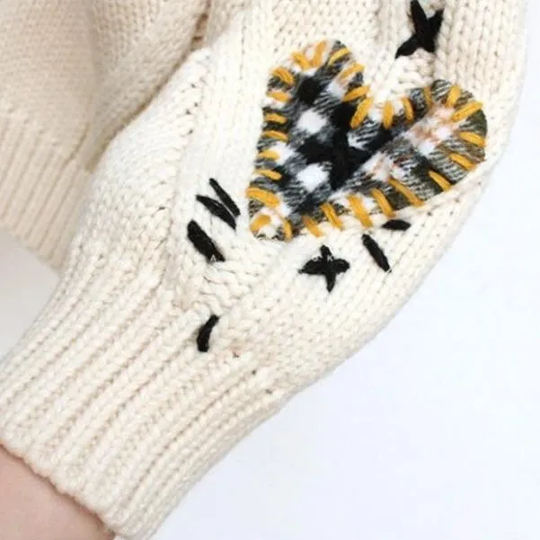 Random Patchwork Women's Cardigan Warm Knitted Sweater Jacket Pockets Embroidery Kawaii Geek Chic Girls Cardigan