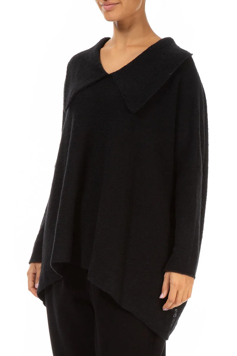 Relaxed Collar Black Wool Sweater