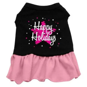 Scribble Happy Holidays Screen Print Dress Black with Pink Sm (10)