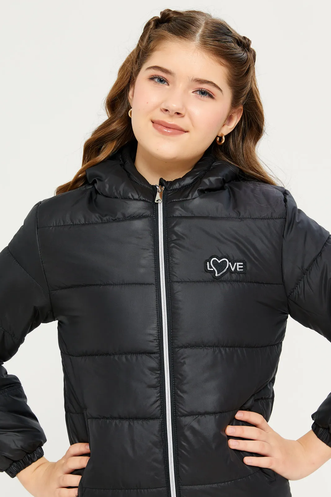 Senior Girls Black Hooded Jacket: