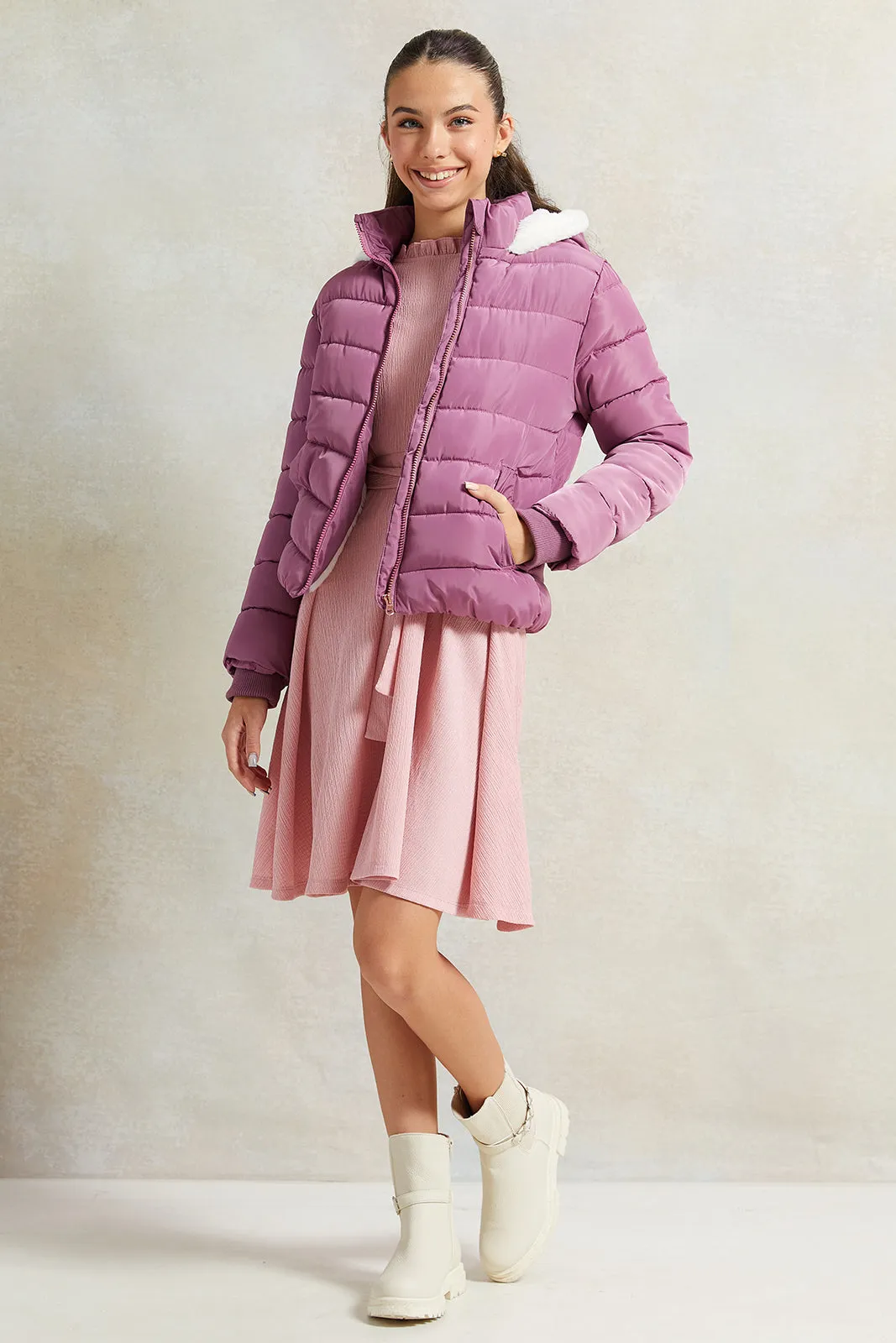 Senior Girls Mauve Hooded Padded Jacket