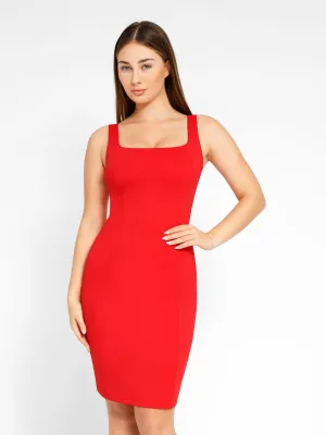 Shapewear Sleeveless Square Neck Sculpting Midi Work Dress