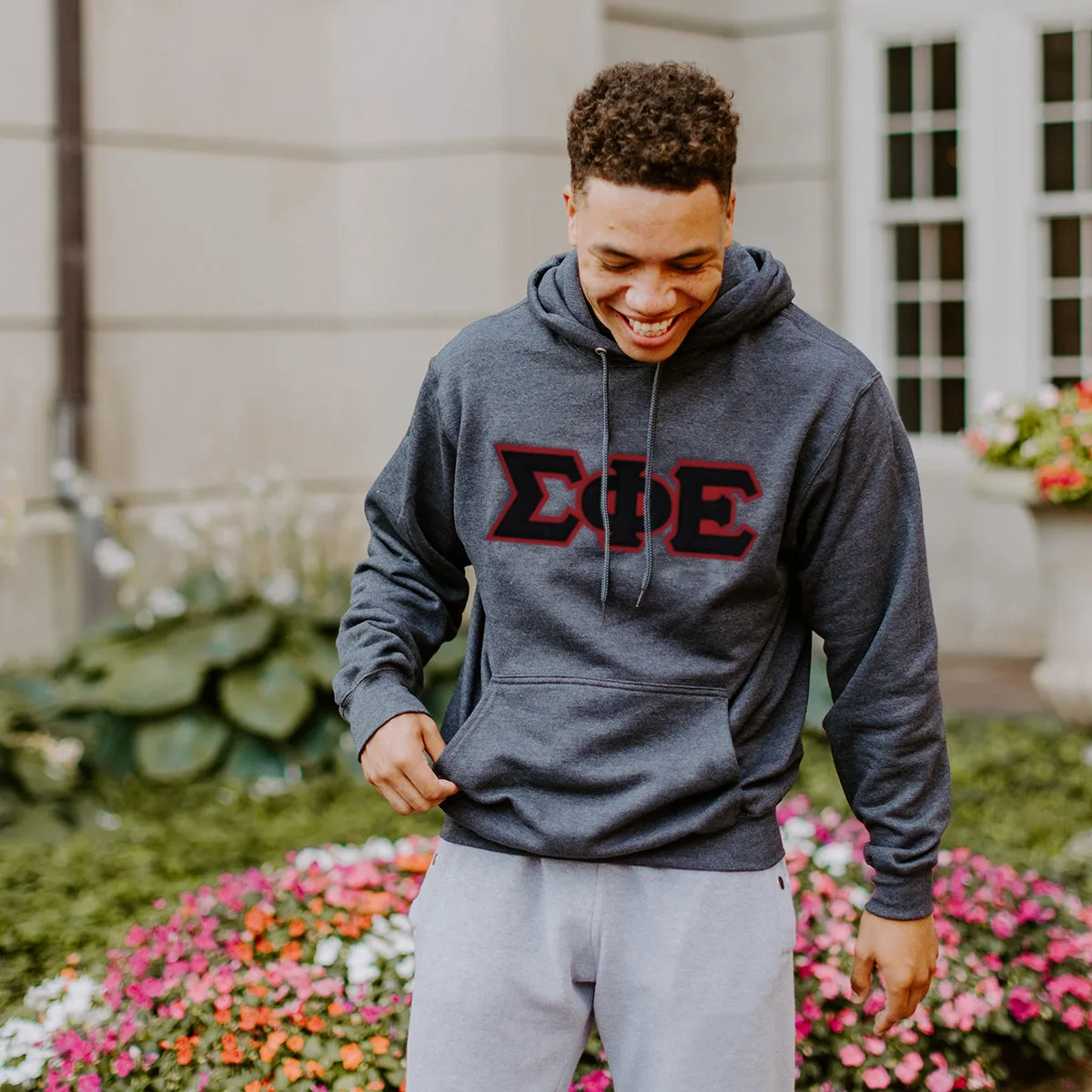 SigEp Dark Heather Hoodie with Sewn On Letters