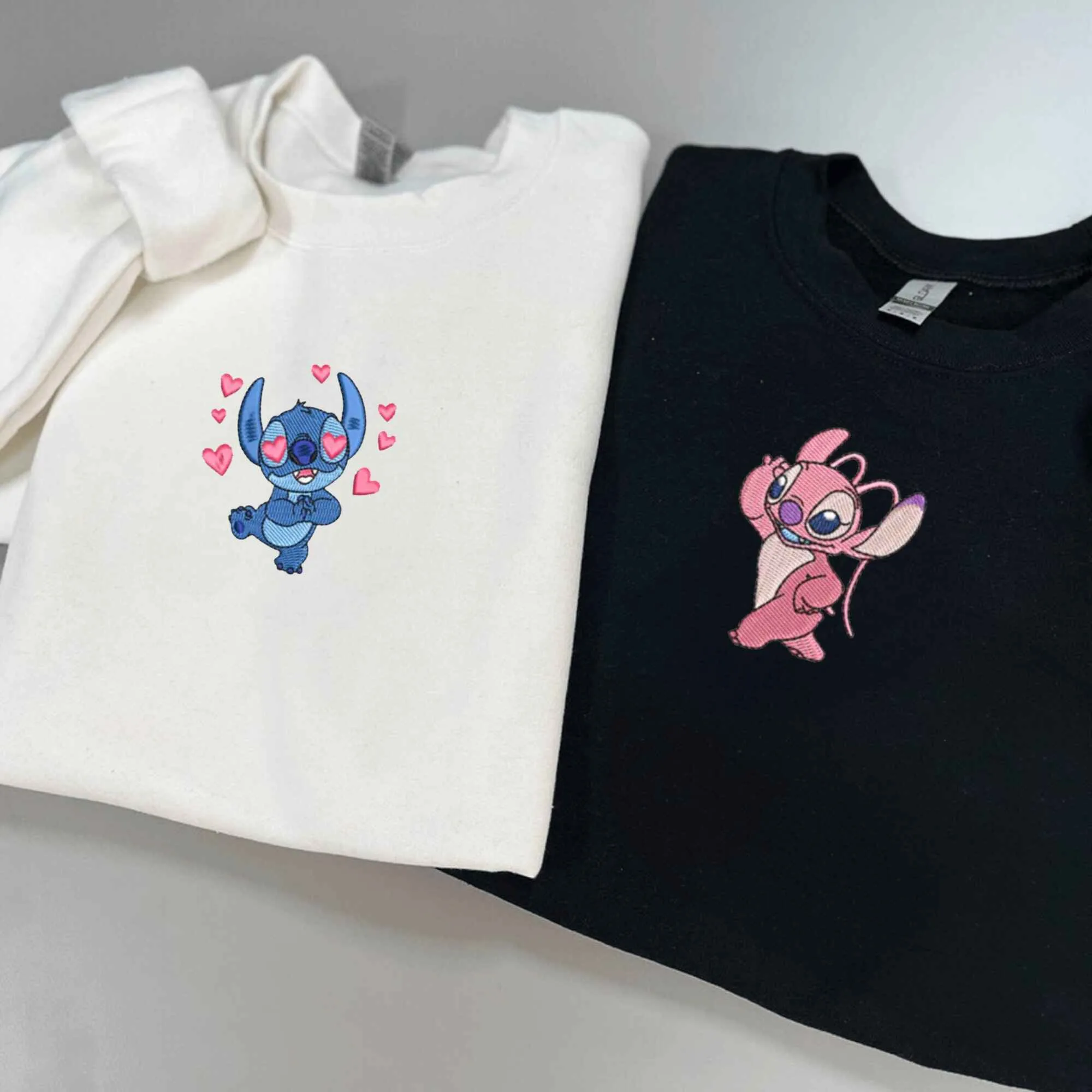 Stitch Cartoon Couple Custom Embroidered Hoodies | Cute Matching Couple Hoodies