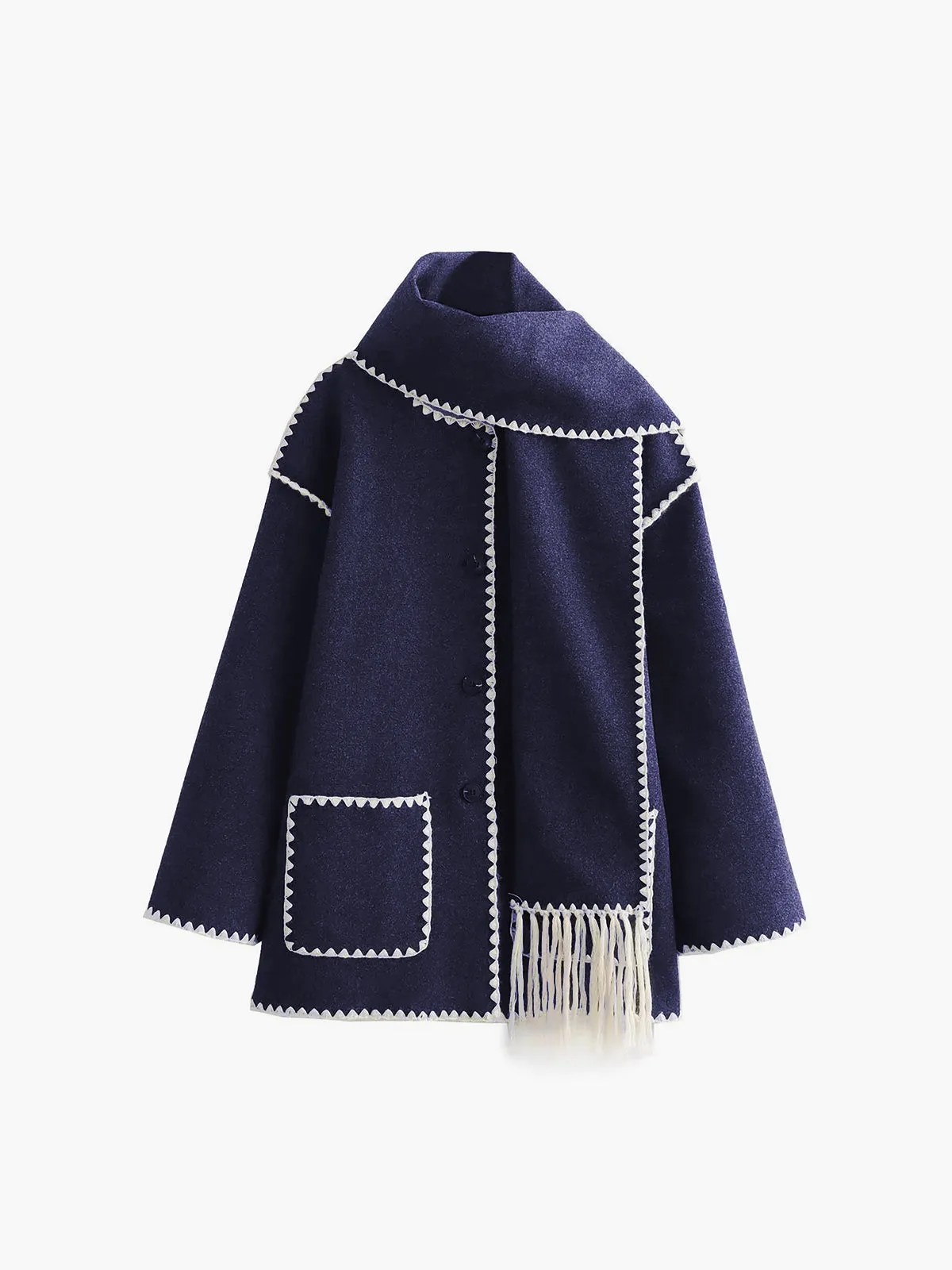 Toleet-Winter and Autumn Outfits Christmas/Thanksgiving_Contrast Trim Jacket Trendy With Matching Scarf