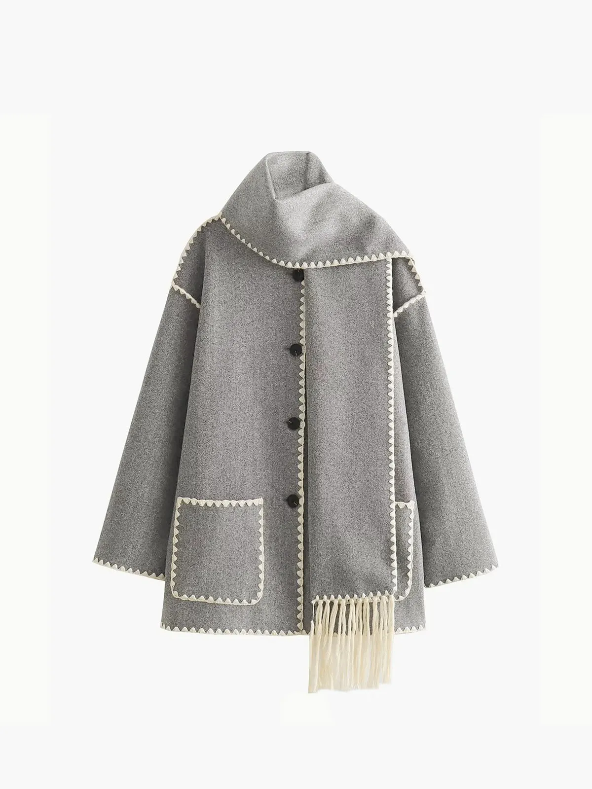 Toleet-Winter and Autumn Outfits Christmas/Thanksgiving_Contrast Trim Jacket Trendy With Matching Scarf