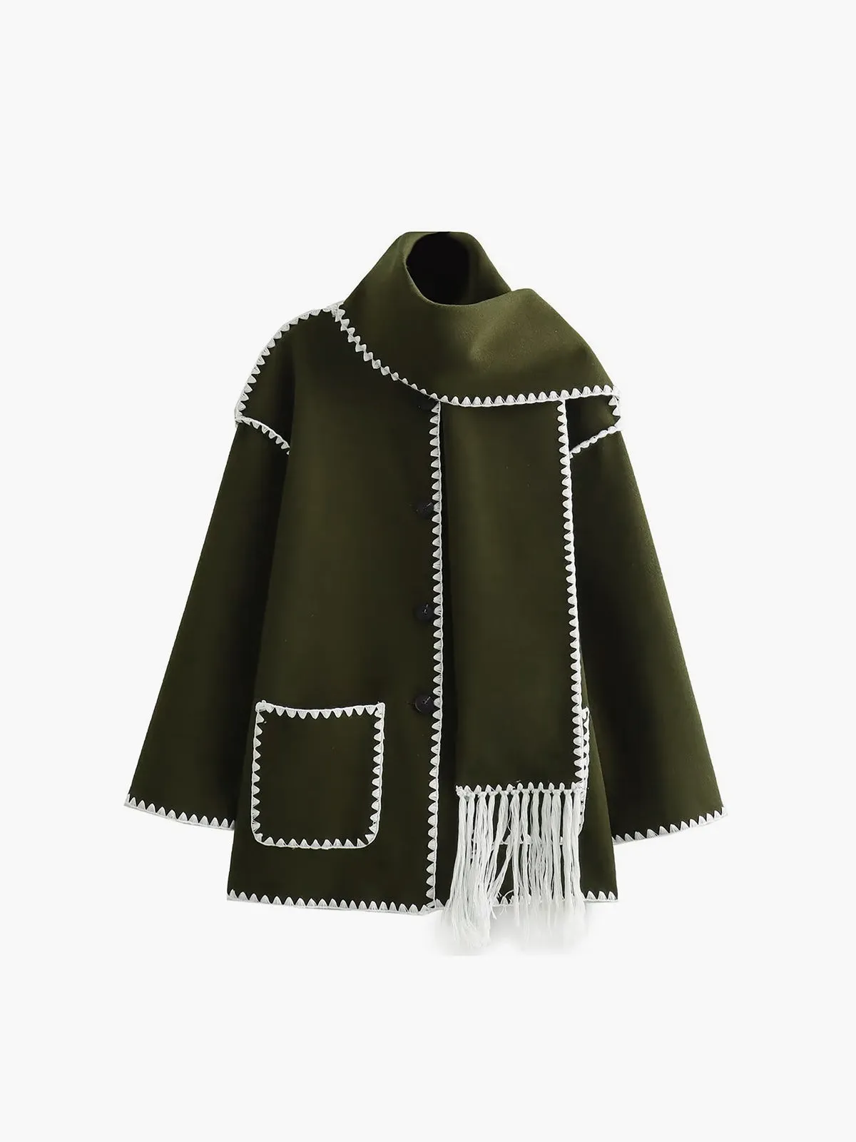 Toleet-Winter and Autumn Outfits Christmas/Thanksgiving_Contrast Trim Jacket Trendy With Matching Scarf