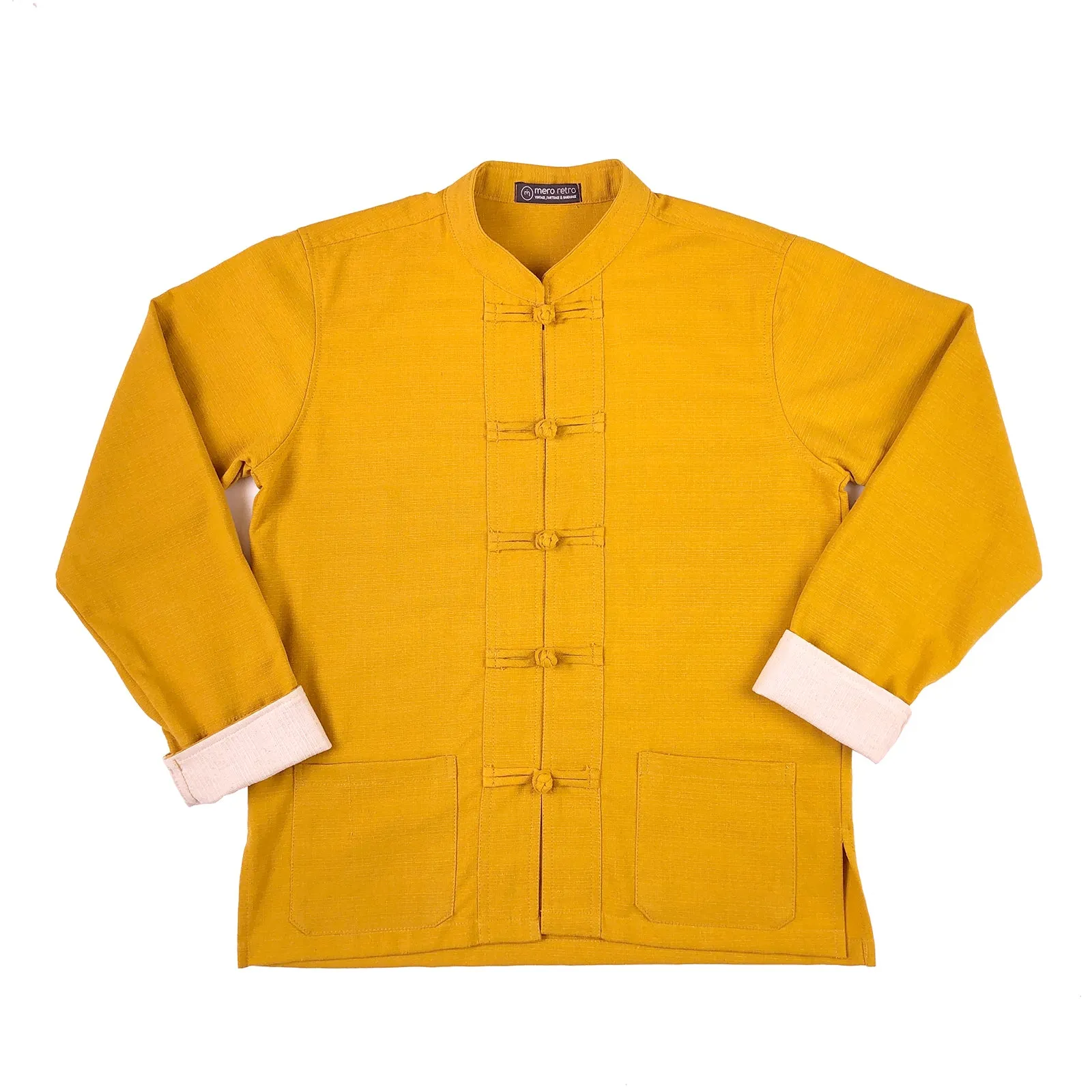 Unisex Fairtrade Ribbed Cotton Mandarin Jacket / Shirt Mustard Yellow