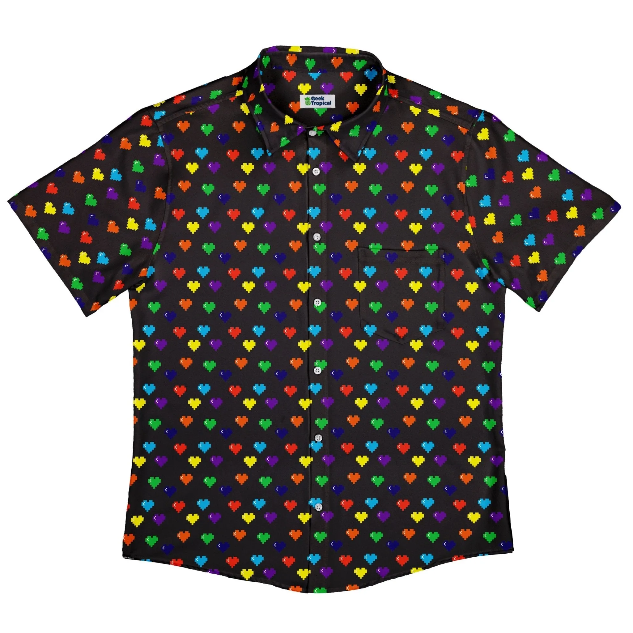 Video Game LGBTQ  Pride Hearts Button Up Shirt