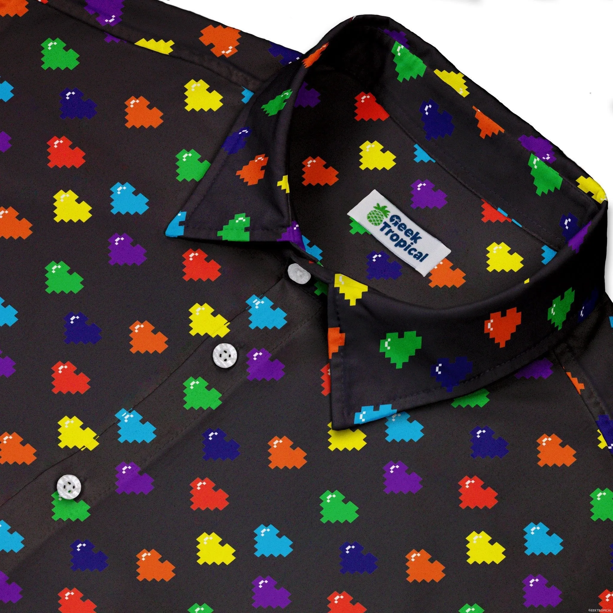 Video Game LGBTQ  Pride Hearts Button Up Shirt