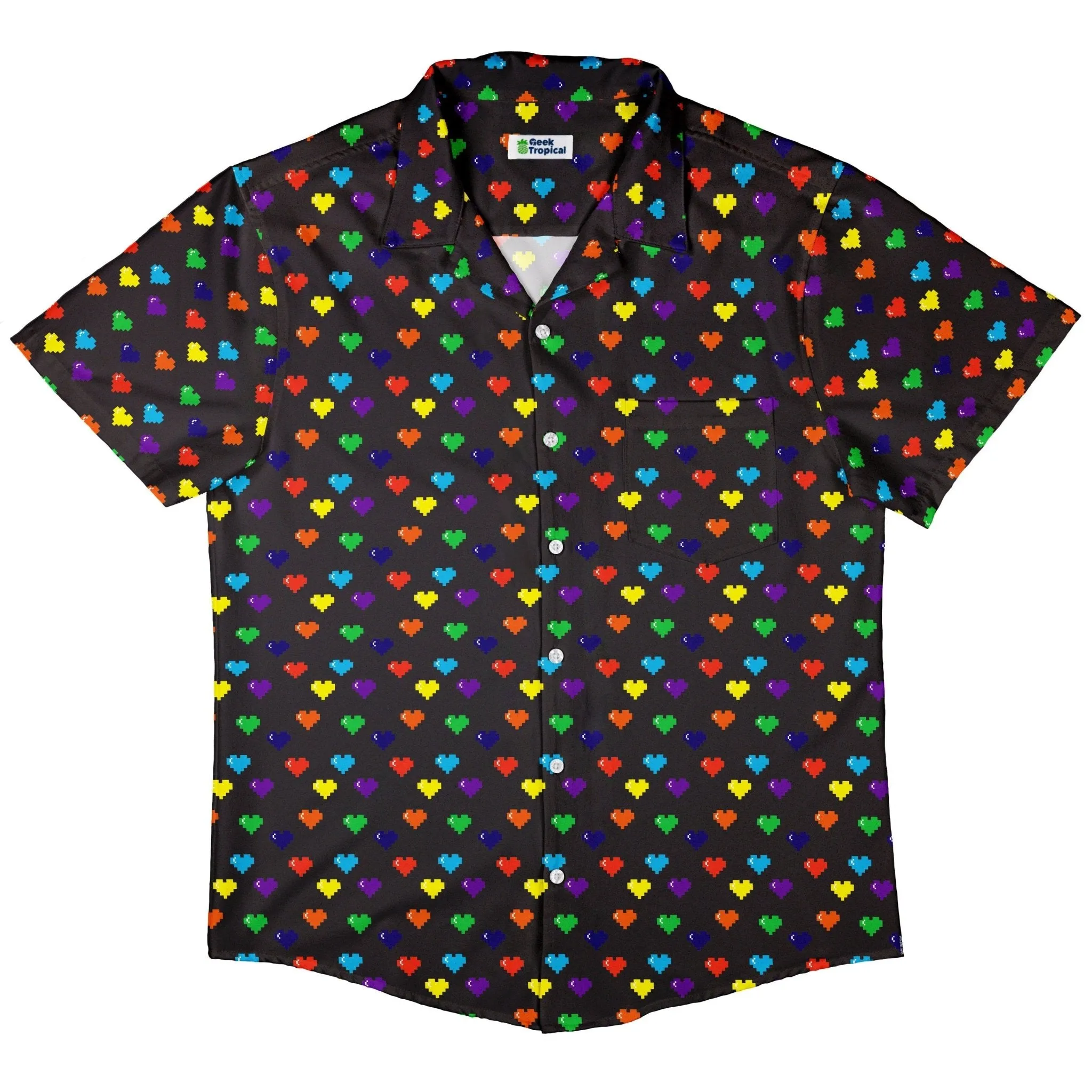 Video Game LGBTQ  Pride Hearts Button Up Shirt