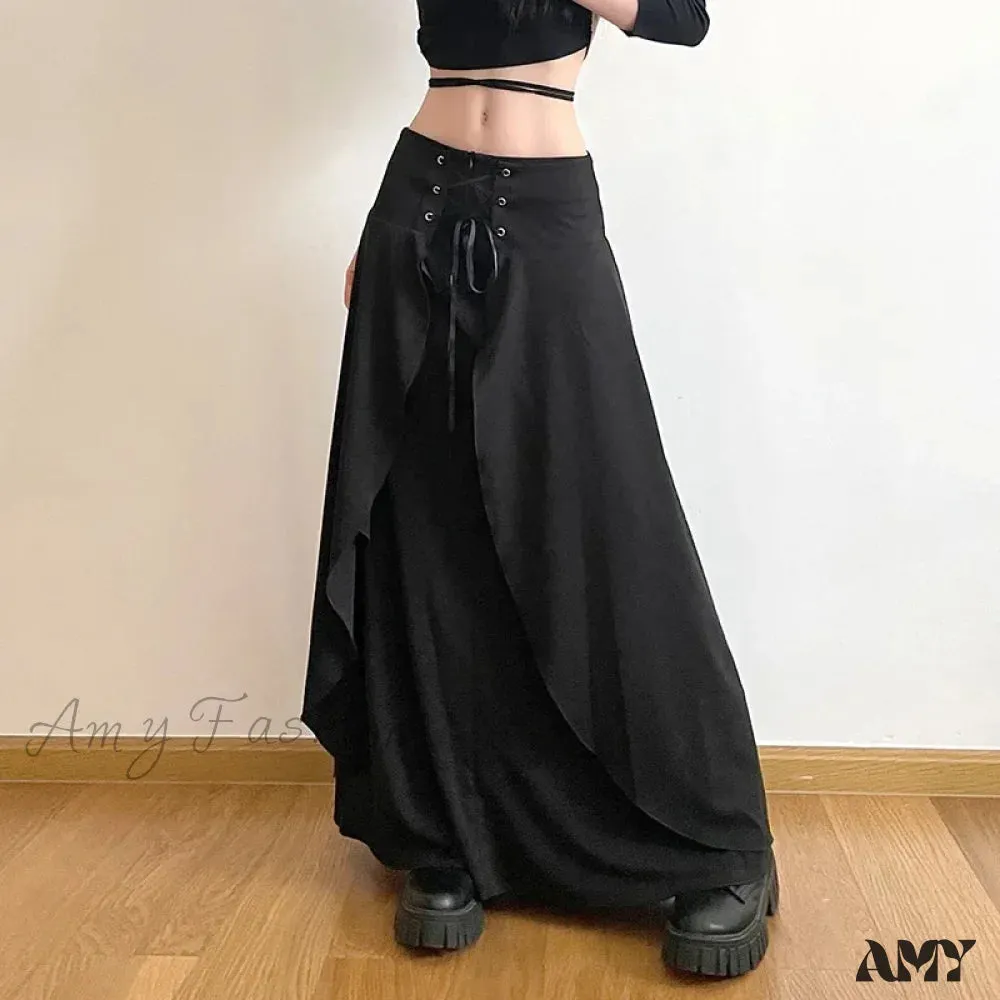 Wedding Skirt Layered Vintage Party Ruffle Elegant Guest A Waist Line High Solid Black Maxi Cake Y2K Women's