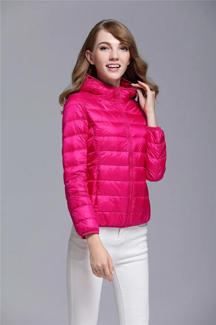 Winter Trendy Pure Color Lightweight Slim Fit Down Jacket For Ladies