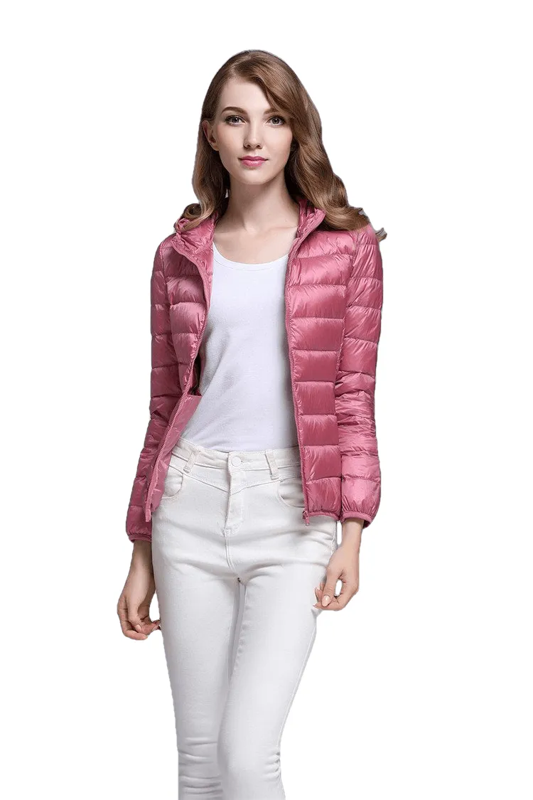 Winter Trendy Pure Color Lightweight Slim Fit Down Jacket For Ladies