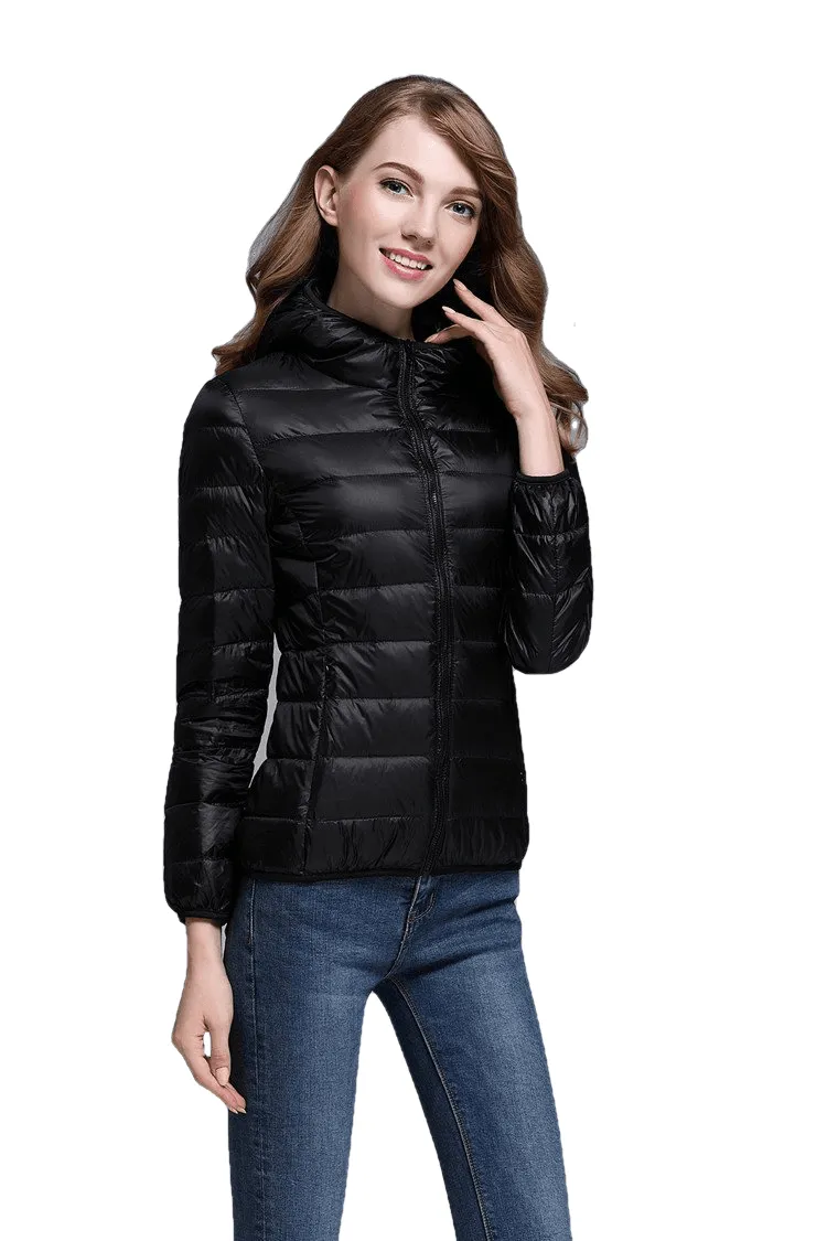 Winter Trendy Pure Color Lightweight Slim Fit Down Jacket For Ladies