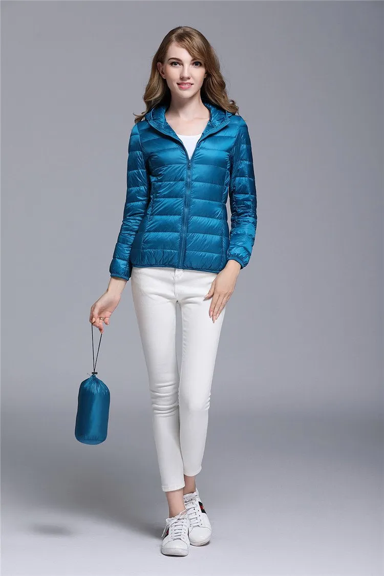 Winter Trendy Pure Color Lightweight Slim Fit Down Jacket For Ladies