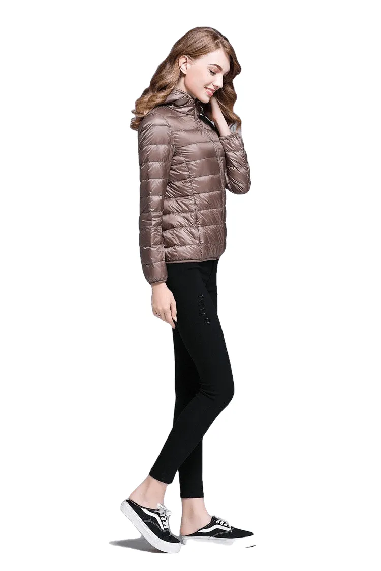 Winter Trendy Pure Color Lightweight Slim Fit Down Jacket For Ladies