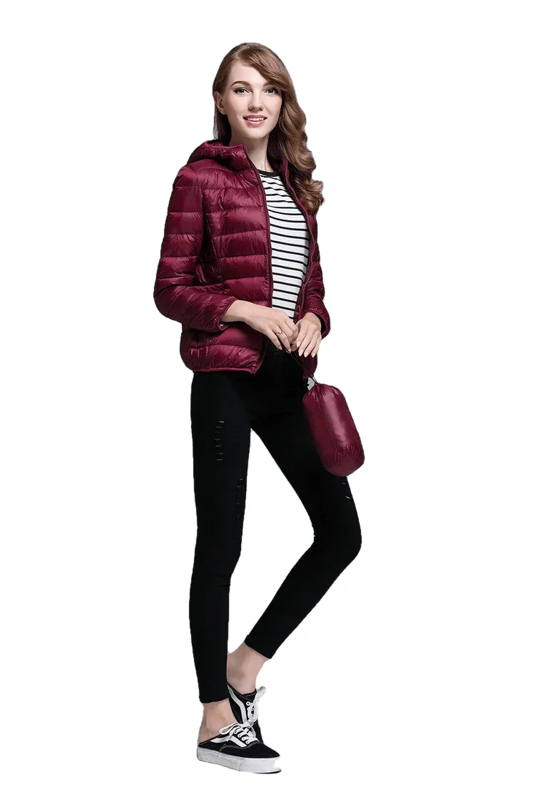 Winter Trendy Pure Color Lightweight Slim Fit Down Jacket For Ladies