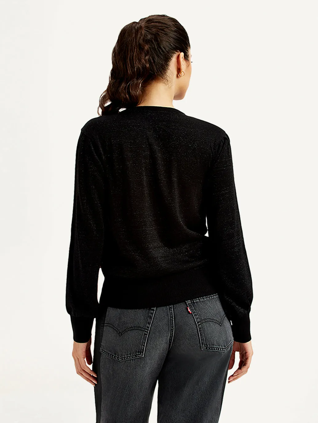 Women's Solid Black V Neck Sweater